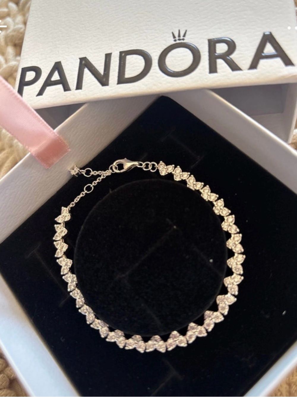 Pandora Triple Stone Sterling Silver Heart Bracelet
